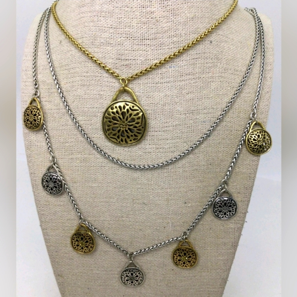 Lucky Brand Two-Tone Layering Necklace 32" EUC